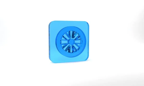 Blue Alloy Wheel Car Icon Isolated Grey Background Glass Square — Fotografia de Stock