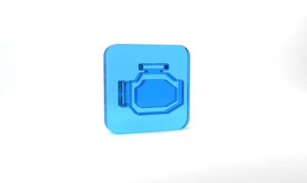 Blue Check Engine Icon Isolated Grey Background Glass Square Button — Fotografia de Stock