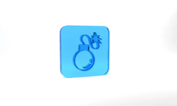 Синяя Бомба Готова Взорваться Иконка Изолирована Сером Фоне Стеклянная Кнопка — стоковое фото