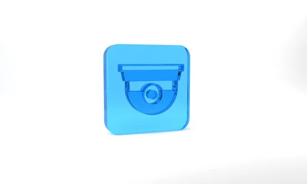 Blue Security Camera Icon Isolated Grey Background Glass Square Button — ストック写真