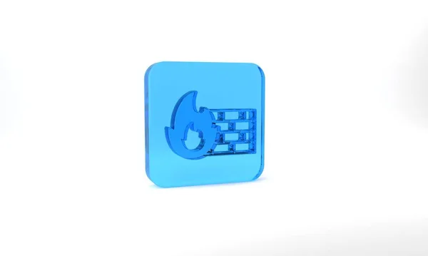 Blue Firewall Security Wall Icon Isolated Grey Background Glass Square — Stockfoto