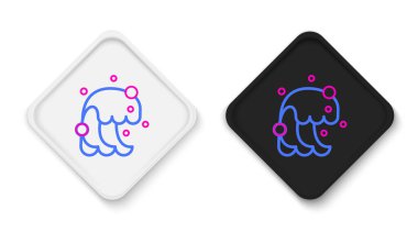 Beyaz arka planda izole edilmiş çizgi tsunami simgesi. Sel felaketi. Deniz kenarında fırtınalı bir hava, okyanus veya deniz dalgası veya tsunami. Renkli taslak konsepti. Vektör.