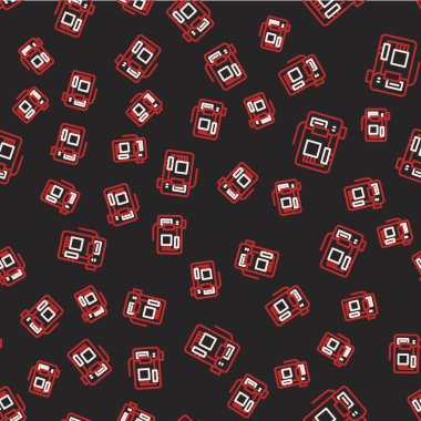 Line Electronic computer components motherboard digital chip integrated science icon isolated seamless pattern on black background. Circuit board. Vector.