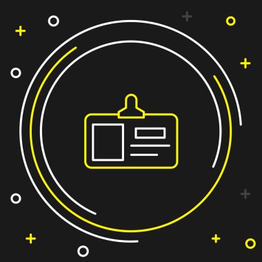 Çizgi tanımlama rozeti simgesi siyah arkaplanda izole edildi. Sunum için, şirketin kimliği için, reklam için kullanılabilir. Renkli taslak konsepti. Vektör.