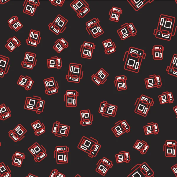 Line Electronic computer components motherboard digital chip integrated science icon isolated seamless pattern on black background. Circuit board. Vector.