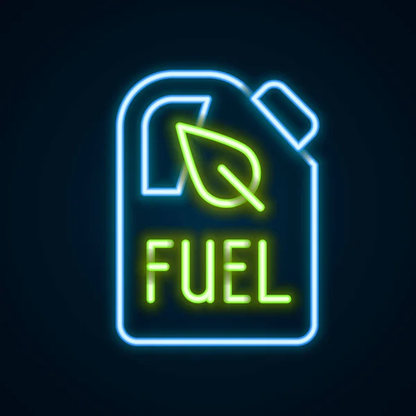 Glödande Neon Linje Bio Bränsle Behållare Ikon Isolerad Svart Bakgrund — Stock vektor