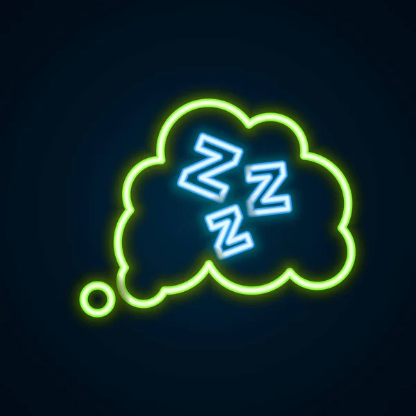 Glowing Neon Line Sleepy Icon Isolated Black Background Sleepy Zzz — Stock Vector