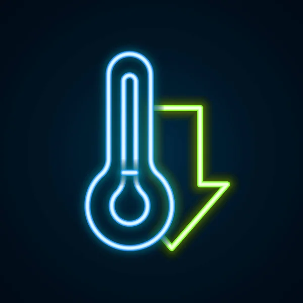 Leuchtendes Neon Line Meteorologie Thermometer Messsymbol Isoliert Auf Schwarzem Hintergrund — Stockvektor