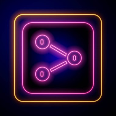 Glowing neon Share icon isolated on black background. Share, sharing, communication pictogram, social media, connection, network. Vector.