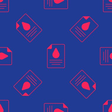 Red Contract money and pen icon isolated seamless pattern on blue background. Banking document dollar file finance money page. Vector.