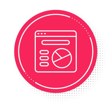 White line Pie chart infographic icon isolated on white background. Diagram chart sign. Red circle button. Vector.