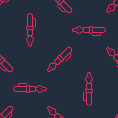 Red line Fountain pen nib icon isolated seamless pattern on black background. Pen tool sign. Vector.