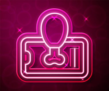 Glowing neon line Food ordering on mobile icon isolated on red background. Order by mobile phone. Restaurant food delivery concept. Vector.