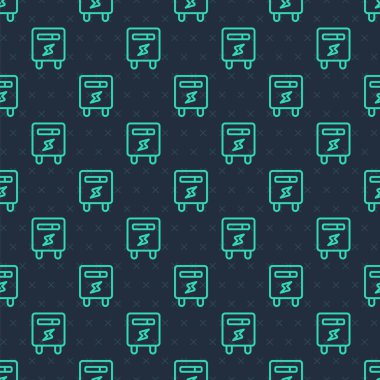 Green line Electric meter icon isolated seamless pattern on blue background. Vector.