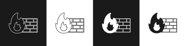 Définissez Firewall Icône Mur Sécurité Isolée Sur Fond Noir Blanc — Image vectorielle