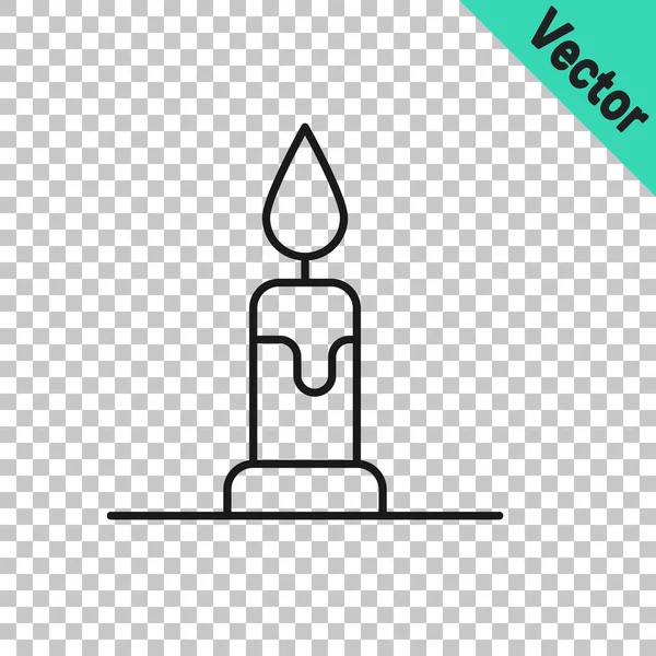 Schwarze Linie Brennende Kerze Kerzenständer Symbol Isoliert Auf Transparentem Hintergrund — Stockvektor