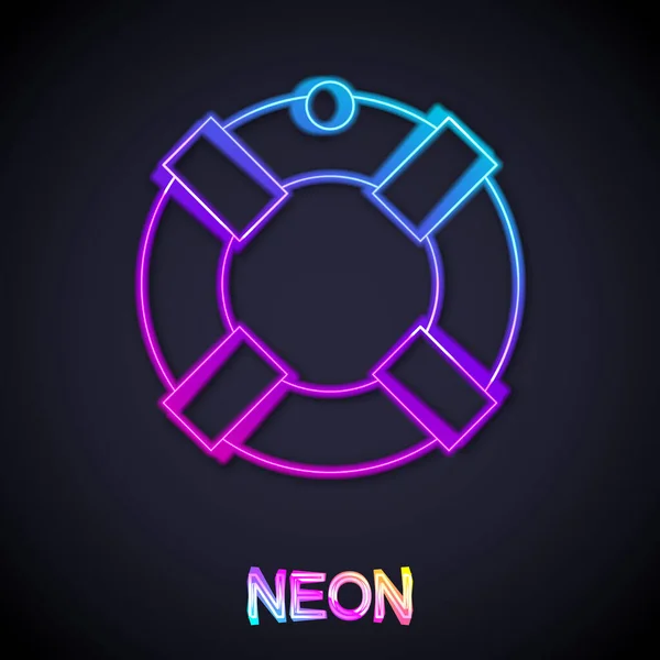 Glödande Neon Linje Lifebuoy Ikon Isolerad Svart Bakgrund Livbältessymbol Vektor — Stock vektor