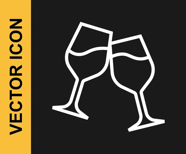 Weiße Linie Weinglas Symbol Isoliert Auf Schwarzem Hintergrund Weinglasschild Vektor — Stockvektor