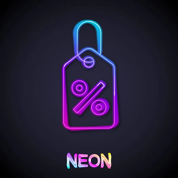 Ragyogó Neon Vonal Kedvezményes Százalékos Címke Ikon Elszigetelt Fekete Alapon — Stock Vector