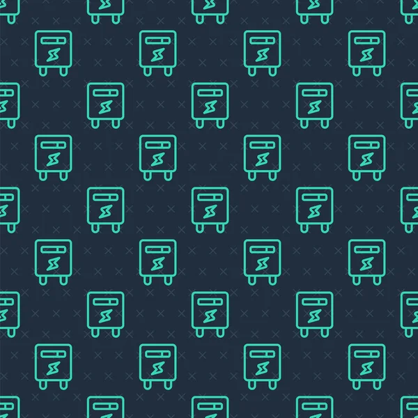 Green line Electric meter icon isolated seamless pattern on blue background. Vector.