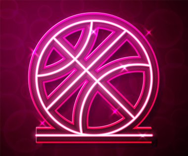 Parlayan neon hattı basketbol topu ikonu kırmızı arkaplanda izole edildi. Spor sembolü. Vektör.