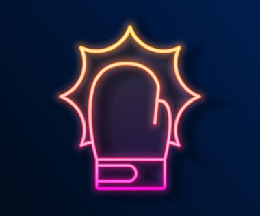 Siyah arka planda izole edilmiş boks eldivenli parlak neon çizgisi yumruğu. Boks eldivenleri patlayıcıyla birbirine çarpıyor. Vektör.