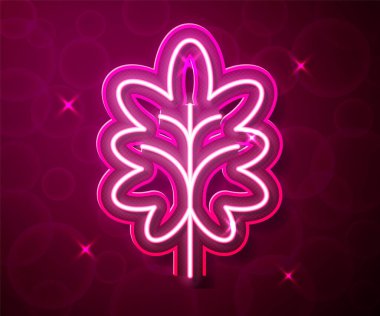 Parlayan neon hattı Yaprak simgesi kırmızı arkaplanda izole edildi. İşaret bırakıyor. Taze doğal ürün sembolü. Vektör.