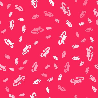 Beyaz çizgi 360 derece görüntü simgesi kırmızı arkaplanda izole edilmiş. Sanal gerçeklik. 360 derecelik açıyla. Panorama fotoğrafı. Vektör.