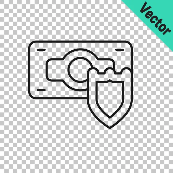 Black Line Money Shield Icon Isolated Transparent Background Insurance Concept — Stock Vector