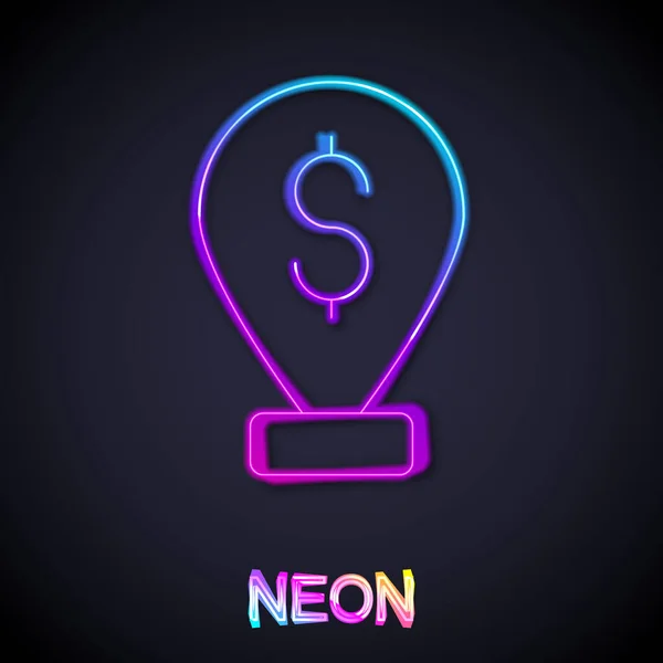 Glowing Neon Line Cash Location Pin Icon Isolated Black Background — Stock Vector