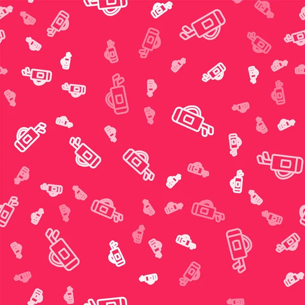 White line Golf bag with clubs icon isolated seamless pattern on red background. Vector.