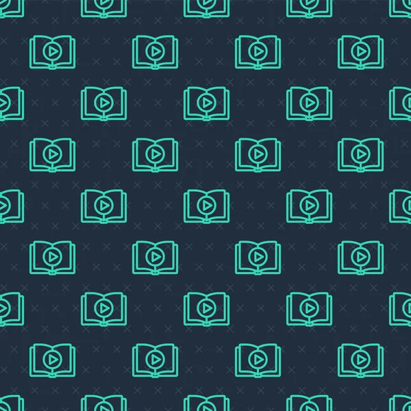 Green Line Audio Book Icon Isolated Seamless Pattern Blue Background — Stock vektor
