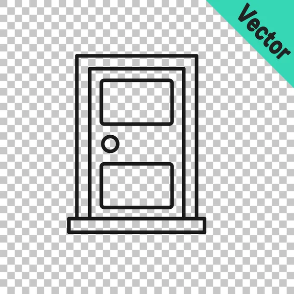 Black Line Closed Door Icon Isolated Transparent Background Vector — Vetor de Stock
