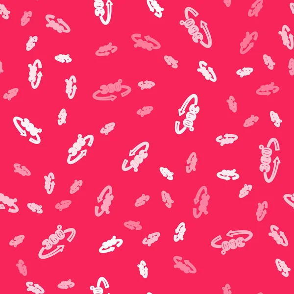 Beyaz çizgi 360 derece görüntü simgesi kırmızı arkaplanda izole edilmiş. Sanal gerçeklik. 360 derecelik açıyla. Panorama fotoğrafı. Vektör.