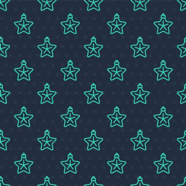 Green line Christmas star icon isolated seamless pattern on blue background. Merry Christmas and Happy New Year. Vector.
