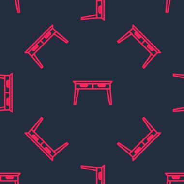 Kırmızı çizgi ofis masa simgesi siyah arkaplanda kusursuz desen izole etti. Vektör.