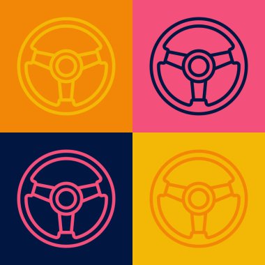 Pop art line Racing simulator cockpit icon isolated on color background. Gaming accessory. Gadget for driving simulation game. Vector.
