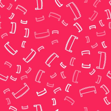 White line Two-handed saw icon isolated seamless pattern on red background. Vector.