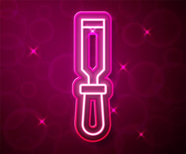 Glowing neon line Chisel tool for wood icon isolated on red background. Vector.