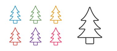 Çizgi Ağacı simgesini beyaz arkaplanda izole et. Orman sembolü. Simgeleri renklendirin. Vektör.