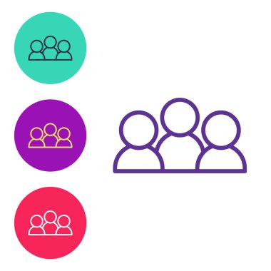 Çizgi Buluşma simgesi beyaz arkaplanda izole edildi. İş ekibi toplantısı, tartışma konsepti, analiz, içerik stratejisi. Sunum konferansı. Simgeleri renklendirin. Vektör.