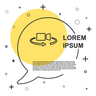 Siyah çizgi 360 derece görüntü simgesi beyaz arkaplanda izole edildi. Sanal gerçeklik. 360 derecelik açıyla. Panorama fotoğrafı. Rastgele dinamik şekiller. Vektör.