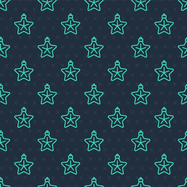 Green Line Christmas Star Icon Isolated Seamless Pattern Blue Background — Vector de stock