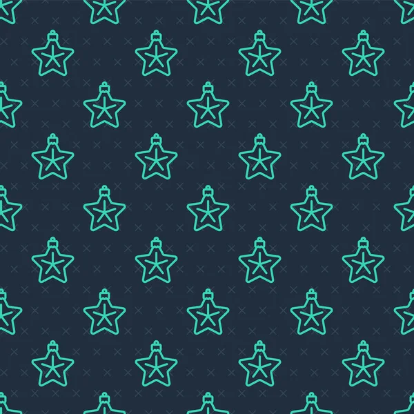Green line Christmas star icon isolated seamless pattern on blue background. Merry Christmas and Happy New Year. Vector.
