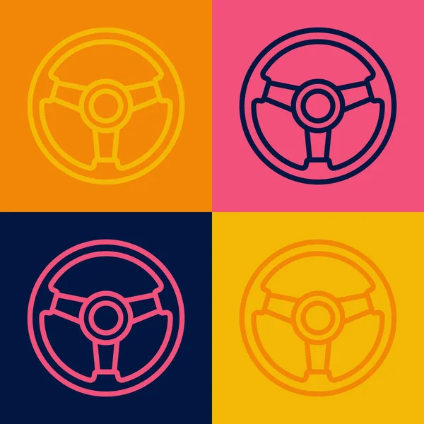 Pop art line Racing simulator cockpit icon isolated on color background. Gaming accessory. Gadget for driving simulation game. Vector.