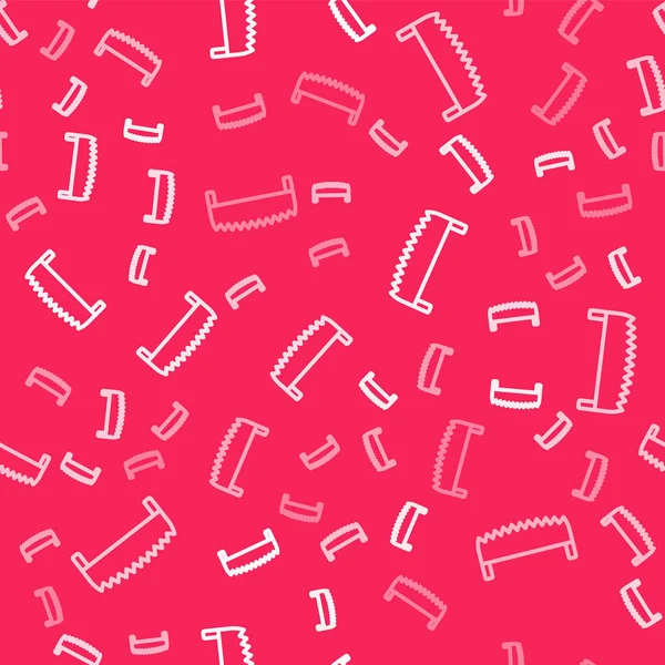 White line Two-handed saw icon isolated seamless pattern on red background. Vector.
