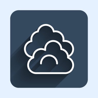 White line Cloud icon isolated with long shadow background. Blue square button. Vector.