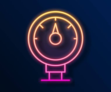 Parlayan neon hattı motor gaz göstergesi simgesi siyah arkaplanda izole edildi. Yakıt göstergesi boş. Tam depo göstergesi. Vektör.