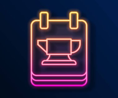 Parlayan neon çizgisi Demirci örs aracı simgesi siyah arkaplanda izole edildi. Metal dövmesi. Kalpazanlık aleti. Vektör.