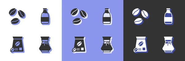 Set Pour Coffee Maker Coffee Beans Bag Milk Bottle Icon — Stockvektor